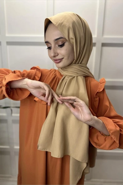 Pamuk Cazz Şal - Kadın Tesettür Şal  LATTE - Resim 2