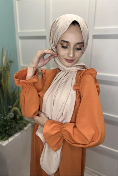 Pamuk Cazz Şal - Kadın Tesettür Şal  BEJ - Resim 4