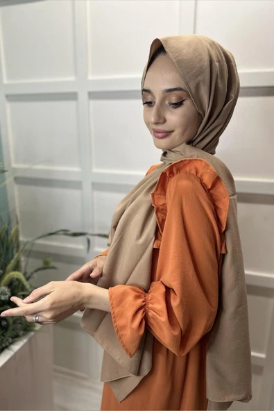 Pamuk Cazz Şal - Kadın Tesettür Şal  KAHVE - Resim 2