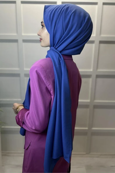 Pamuk Cazz Şal - Kadın Tesettür Şal  MAVİ - Resim 2