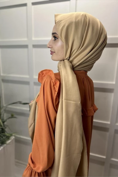 Pamuk Cazz Şal - Kadın Tesettür Şal  LATTE - Resim 3