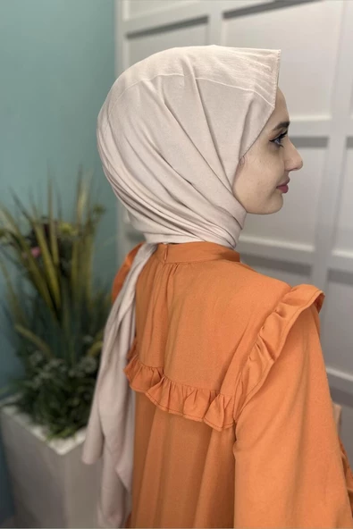 Pamuk Cazz Şal - Kadın Tesettür Şal  BEJ - Resim 3