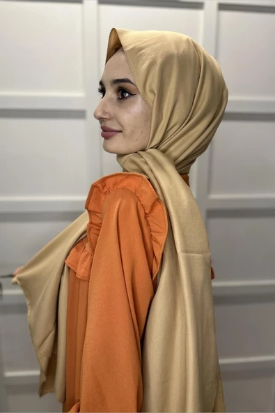 Pamuk Cazz Şal - Kadın Tesettür Şal  LATTE - Resim 4