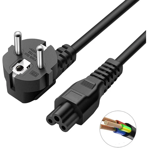 Laptop Adaptör Güç Kablosu 1.2 Mt Yonca Başlık Power Kablo Notebook Şarj Adaptörü İçin - 3