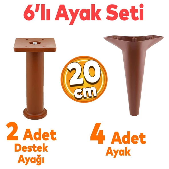 Aspen 6'lı Set Mobilya Tv Ünitesi Koltuk Kanepe Konsol Destek Ayağı Ayakları 20 Cm Kahverengi