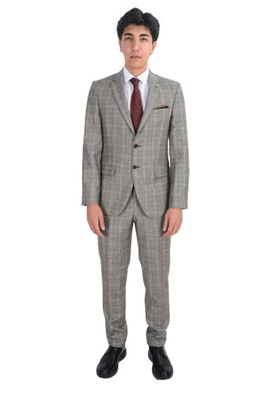 Cengiz İnler Yıldız Ekose Desen Çift Düğme 6 Drop Slim Fit Erkek Takım Elbise - 7