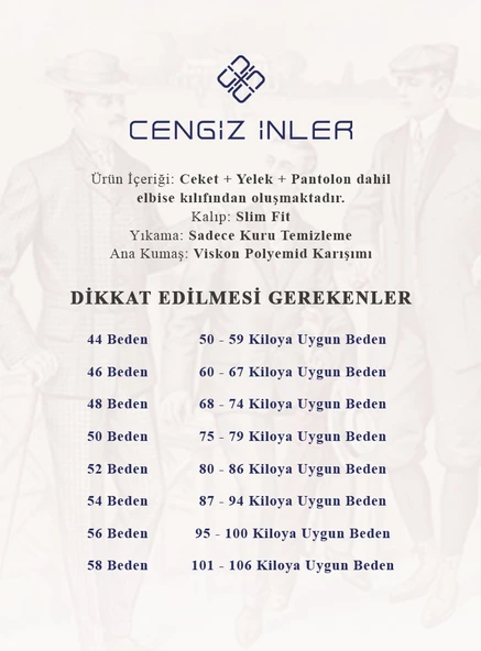 Cengiz İnler Yıldız Ekose Desen Çift Düğme 6 Drop Slim Fit Erkek Takım Elbise - 8