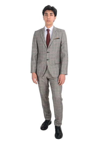 Cengiz İnler Yıldız Ekose Desen Çift Düğme 6 Drop Slim Fit Erkek Takım Elbise - 2