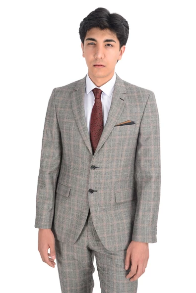 Cengiz İnler Yıldız Ekose Desen Çift Düğme 6 Drop Slim Fit Erkek Takım Elbise - 3