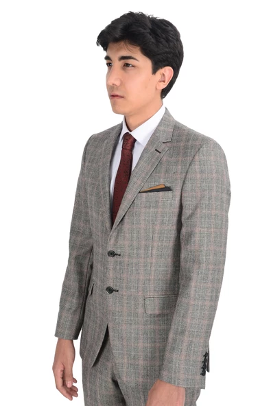 Cengiz İnler Yıldız Ekose Desen Çift Düğme 6 Drop Slim Fit Erkek Takım Elbise - 5
