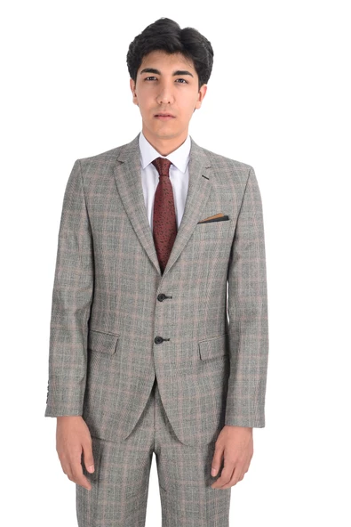 Cengiz İnler Yıldız Ekose Desen Çift Düğme 6 Drop Slim Fit Erkek Takım Elbise - 6