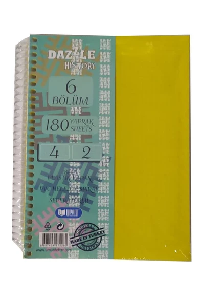 Orta Boy 4+2 Ayraçlı Defter 6 Konulu 180 Yaprak 1 Adet 4 Kareli 2 Çizgili Spralli Plastik Kapak Seperatörlü 18x25 cm - 4