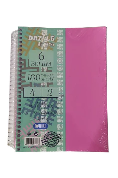 Orta Boy 4+2 Ayraçlı Defter 6 Konulu 180 Yaprak 1 Adet 4 Kareli 2 Çizgili Spralli Plastik Kapak Seperatörlü 18x25 cm - 3