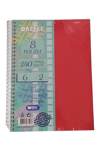 Orta Boy 6+2 Ayraçlı Defter 8 Konulu 240 Yaprak 1 Adet 6 Kareli 2 Çizgili Spralli Plastik Kapak Seperatörlü 18x25 cm - 3