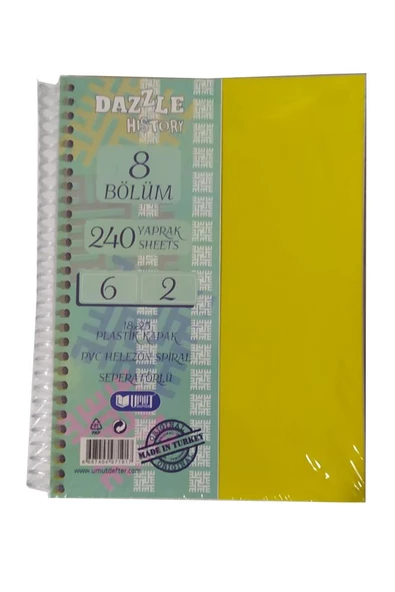 Orta Boy 6+2 Ayraçlı Defter 8 Konulu 240 Yaprak 1 Adet 6 Kareli 2 Çizgili Spralli Plastik Kapak Seperatörlü 18x25 cm - 4