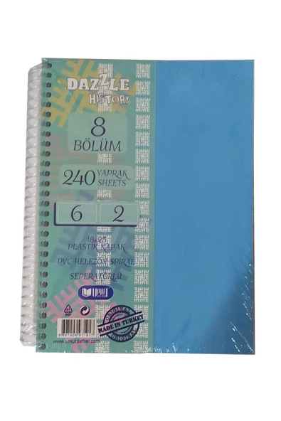 Orta Boy 6+2 Ayraçlı Defter 8 Konulu 240 Yaprak 1 Adet 6 Kareli 2 Çizgili Spralli Plastik Kapak Seperatörlü 18x25 cm - 5