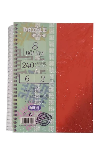 Orta Boy 6+2 Ayraçlı Defter 8 Konulu 240 Yaprak 1 Adet 6 Kareli 2 Çizgili Spralli Plastik Kapak Seperatörlü 18x25 cm - 6
