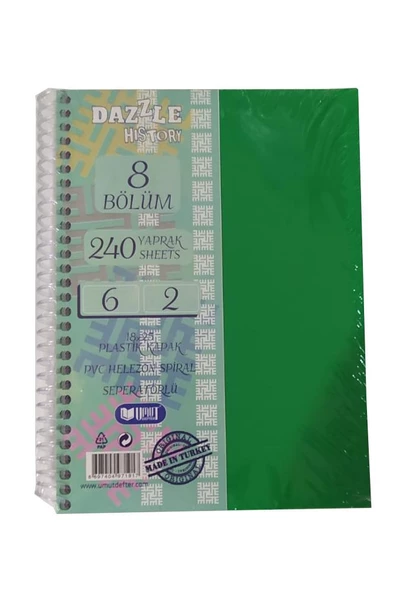 Orta Boy 6+2 Ayraçlı Defter 8 Konulu 240 Yaprak 1 Adet 6 Kareli 2 Çizgili Spralli Plastik Kapak Seperatörlü 18x25 cm - 2