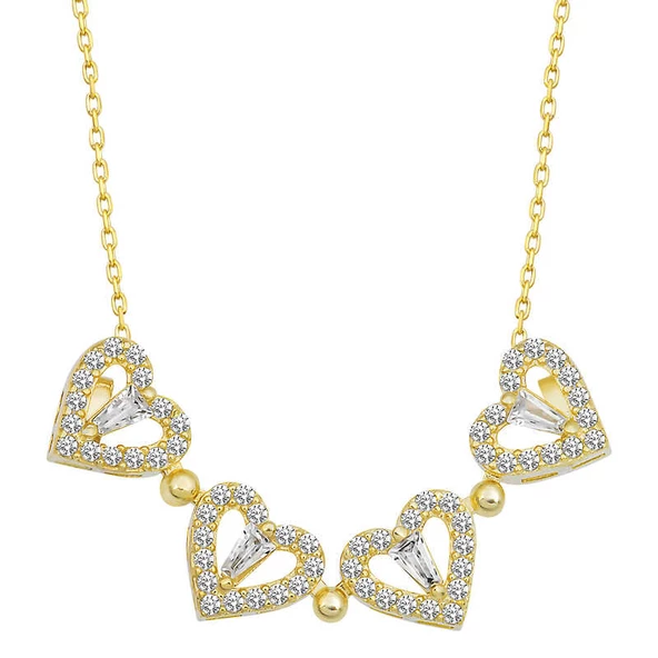 925 Ayar Gümüş Gold Kalpli Açılabilen Yonca Kadın Gümüş Kolye - Resim 2