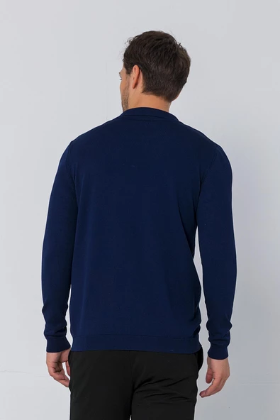 Erkek Regular Fit Düz Renk Polo Kaleci Yaka Uzun Kollu Triko Kazak - 10