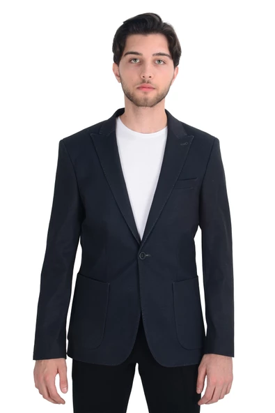 Cengiz İnler Kendinden Desenli Dikişli Kırlangıç Yaka Torba Cepli Slim Fit Erkek Ceket - 3