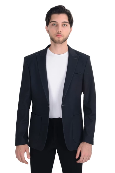 Cengiz İnler Kendinden Desenli Dikişli Kırlangıç Yaka Torba Cepli Slim Fit Erkek Ceket - 2
