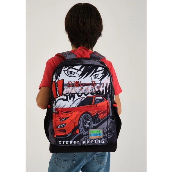 Coral High Kırmızı Araba Desenli Beslenme Okul Çantası Kalemlik - Resim 4
