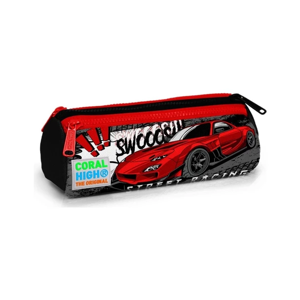 Coral High Kırmızı Araba Desenli Beslenme Okul Çantası Kalemlik - Resim 3