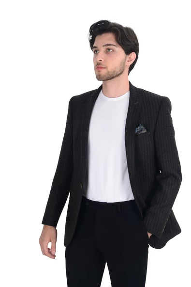 Cengiz İnler Desenli Kırlangıç Yaka Erkek Ceket - 7