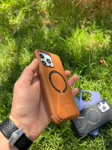 İphone 14 Magsafe Leather Stantlı Telefon Kılıfı - Resim 5