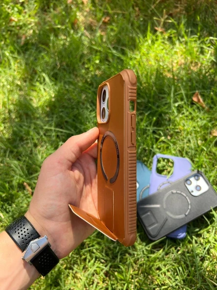 İphone 14 Magsafe Leather Stantlı Telefon Kılıfı - Resim 6