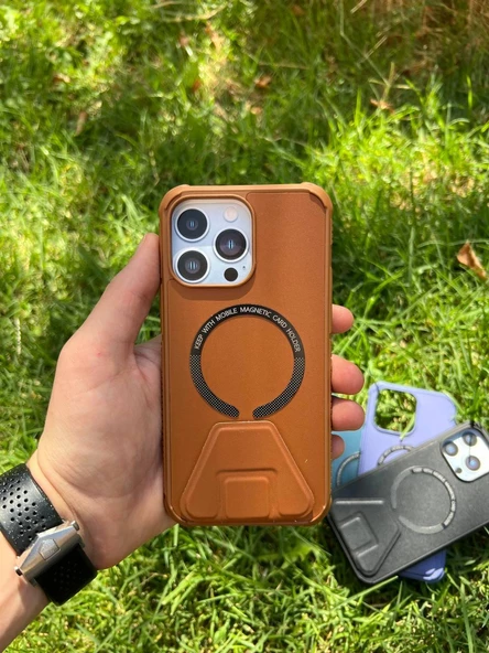 İphone 14 Magsafe Leather Stantlı Telefon Kılıfı - Resim 4