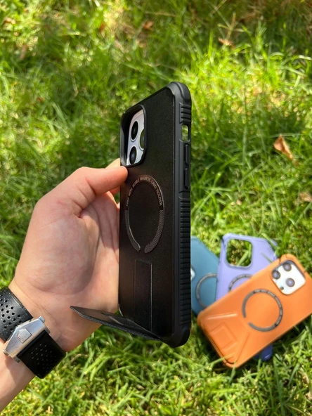 İphone 14 Pro Magsafe Leather Stantlı Telefon Kılıfı - Resim 9