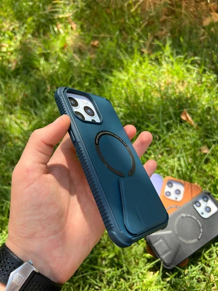 İphone 14 Pro Magsafe Leather Stantlı Telefon Kılıfı - Resim 11