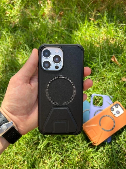 İphone 14 Pro Magsafe Leather Stantlı Telefon Kılıfı - Resim 7