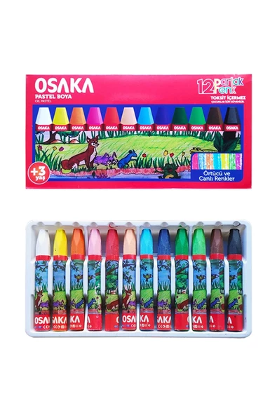 Silka Shiny Kuru Boya 12'li Osaka Pastel Boya 12'li Osaka Sulu Boya 12'li Kırtasiye Seti Okul Seti - 3