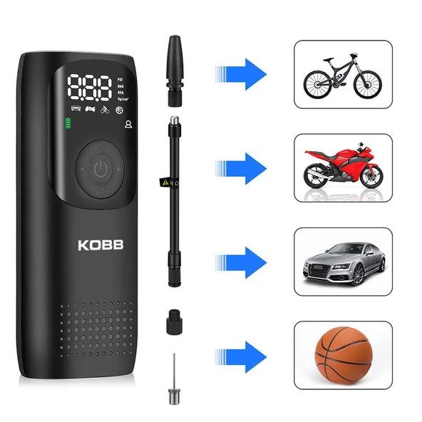 KOBB KB411 Şarjlı Li-ion 150 PSI Taşınabilir Dijital Basınç Göstergeli Led Aydınlatmalı Akıllı Lastik Şişirme Pompası - 2