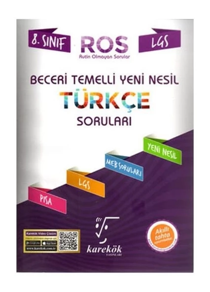 Karekök Yayınları 8. Sınıf LGS Türkçe ROS Beceri Temelli Yeni Nesil Soru Bankası