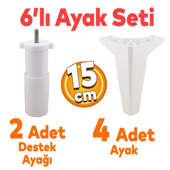 Sedir 6'lı Set Mobilya Tv Ünitesi Çekyat Koltuk Kanepe Destek Ayağı 15 Cm Beyaz Baza Ayakları