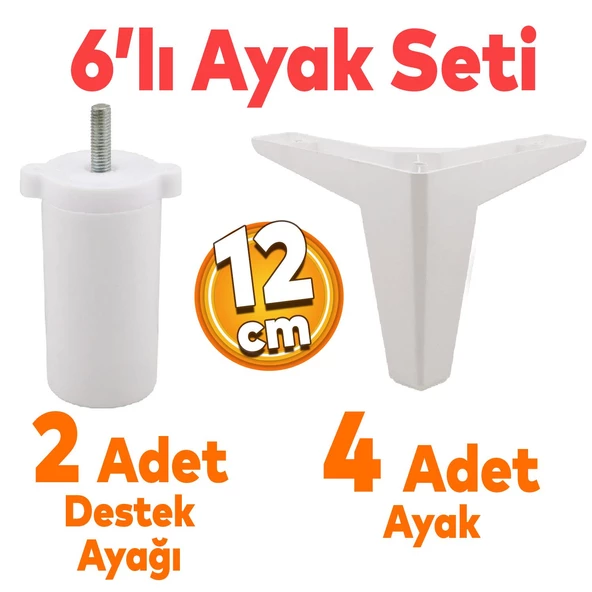 Sedir 6'lı Set Mobilya Tv Ünitesi Çekyat Koltuk Kanepe Destek Ayağı 12 Cm Beyaz Baza Ayakları M8 ürün görseli