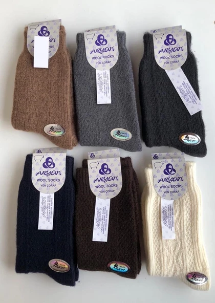 Aryün Bayan Yün Çorap 6 Adet Renkli Çorap Örgü Kışlık - 3