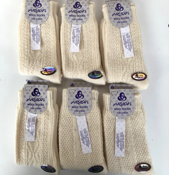 Aryün Bayan Yün Çorap 6 Adet Renkli Çorap Örgü Kışlık - 2