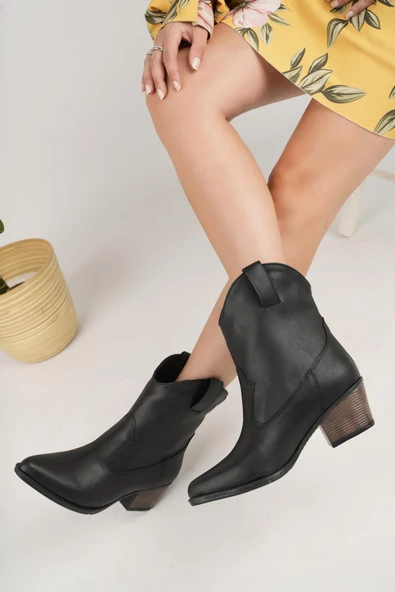 Muggo Cowboy Garantili Kadın Şık Tarz ve Rahat Kışlık Topuklu Bot - 4