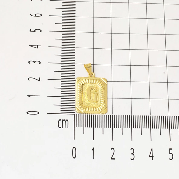 Altın Kare Plakalı G Harf Kolye 14 Ayar - Resim 5