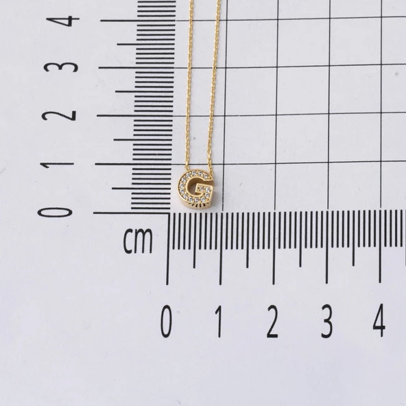 Taşlı G Harfli Minimal Harf Altın Kolye - Resim 5
