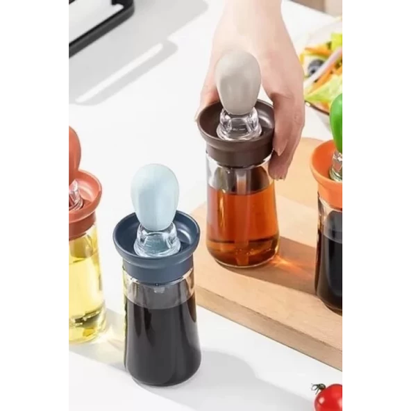 Hazneli Silikon Uçlu Cam Yağdanlık Sirke Yağ Yumurta Ve Sos Fırçası Asorti - 3