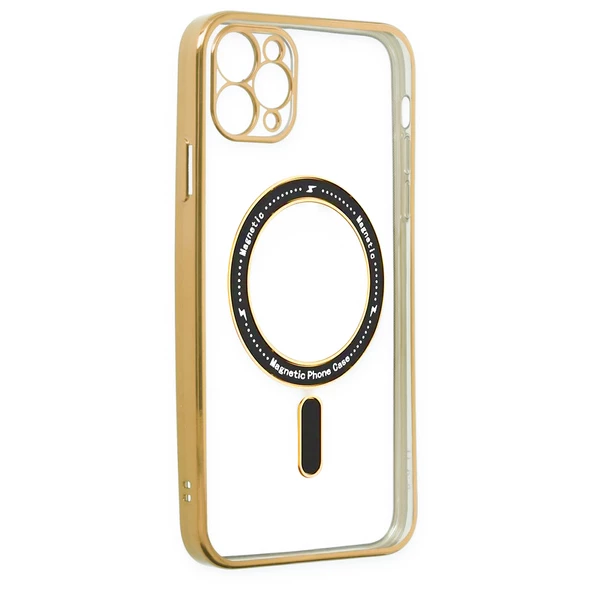 iPhone 11 Pro Max Kılıf Magsafe Özellikli Gold Seri Lazer Silikon Kapak - 6