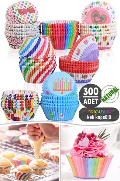 300lü Büyük Boy Muffin Kek Kapsülü Mini Muffin Kağıdı Cupcake Browni Kek Kalıbı Renkli Yapışmaz Set