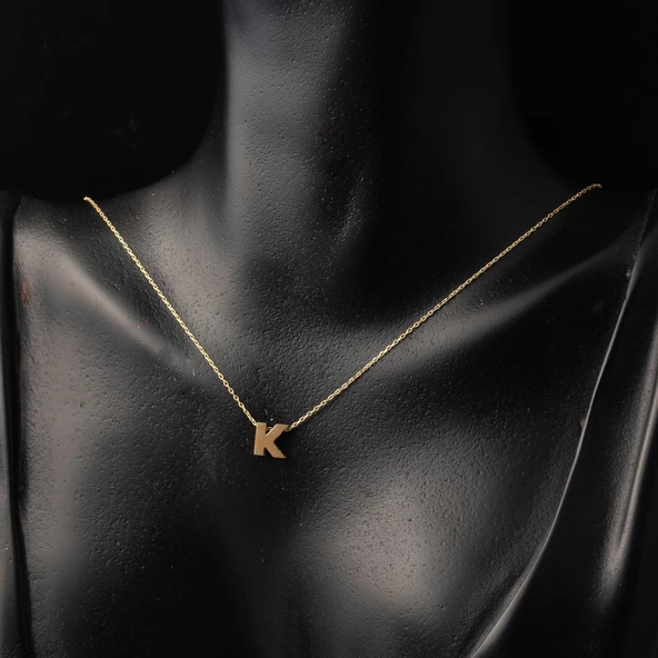K Harfi Taşsız Minimal Harf Kolye 14 Ayar Altın - Resim 2