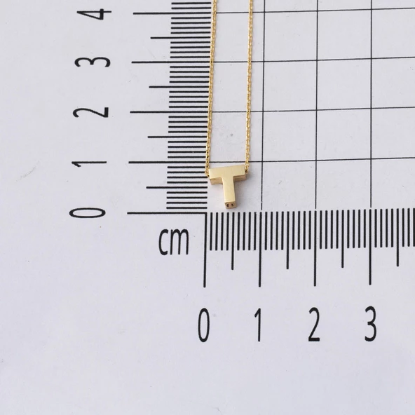 T Harfi 14 Ayar Altın Taşsız Minimal Harf Kolye - Resim 5